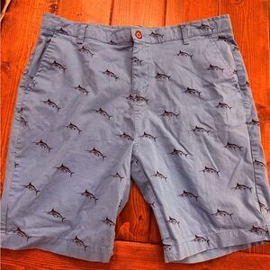 Blue Shark Print Men's Flat Front Shorts